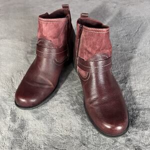 Earth Origins Boots Womens Sz 10 Burgundy Suede Paris Ankle Side Zip Block Heel